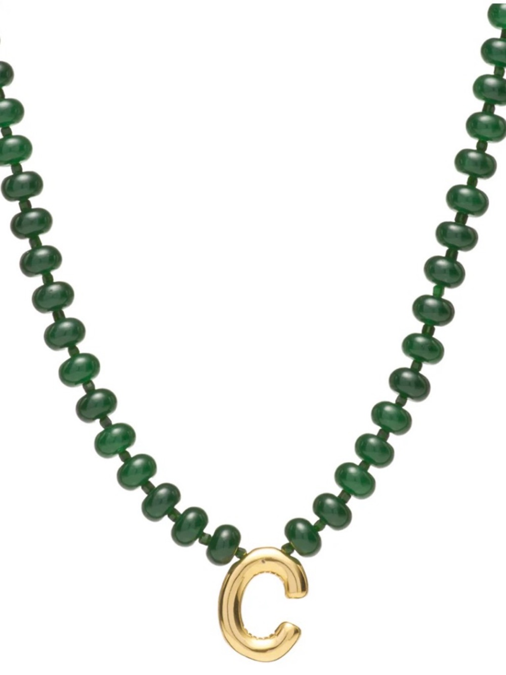 Mayamar‎ Jade Bead Necklace with Gold 'C' Charm Minimalist